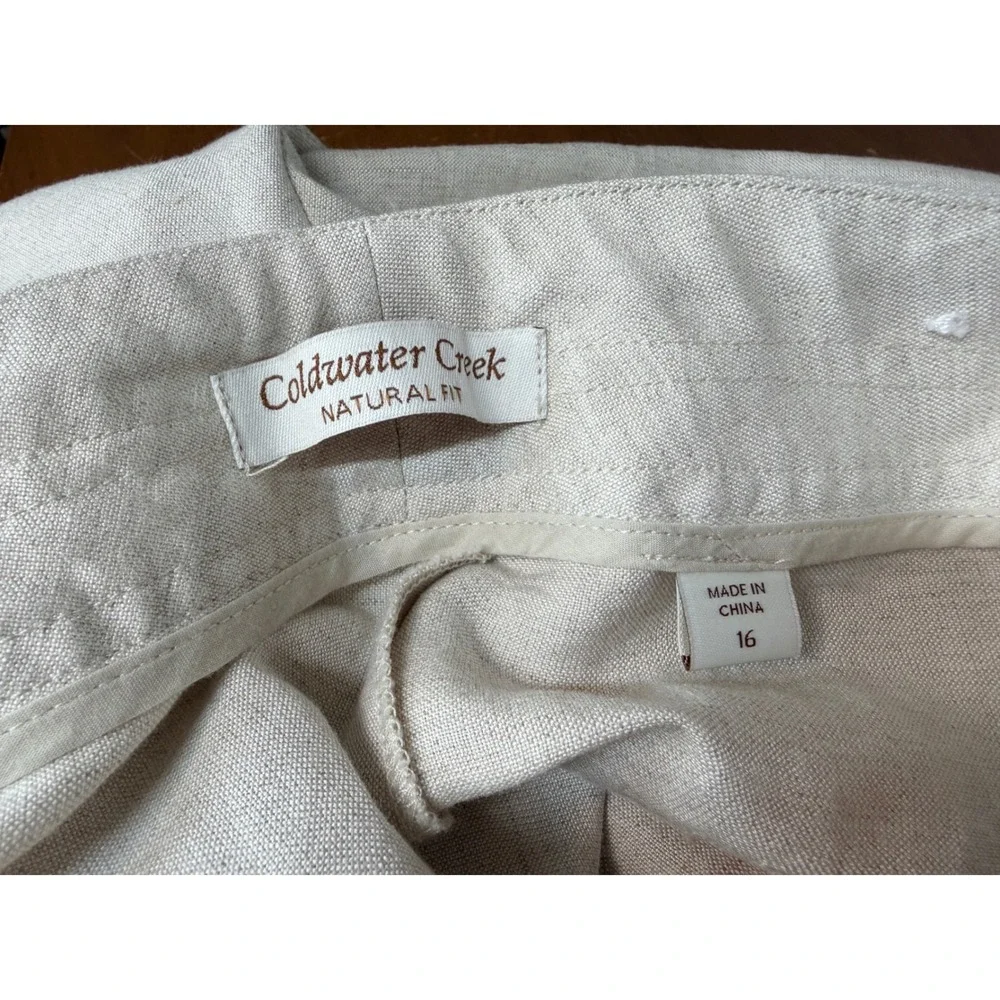 Coldwater Creek Pants Women 16 Beige Natural Fit Linen Blend Drawstring Straight